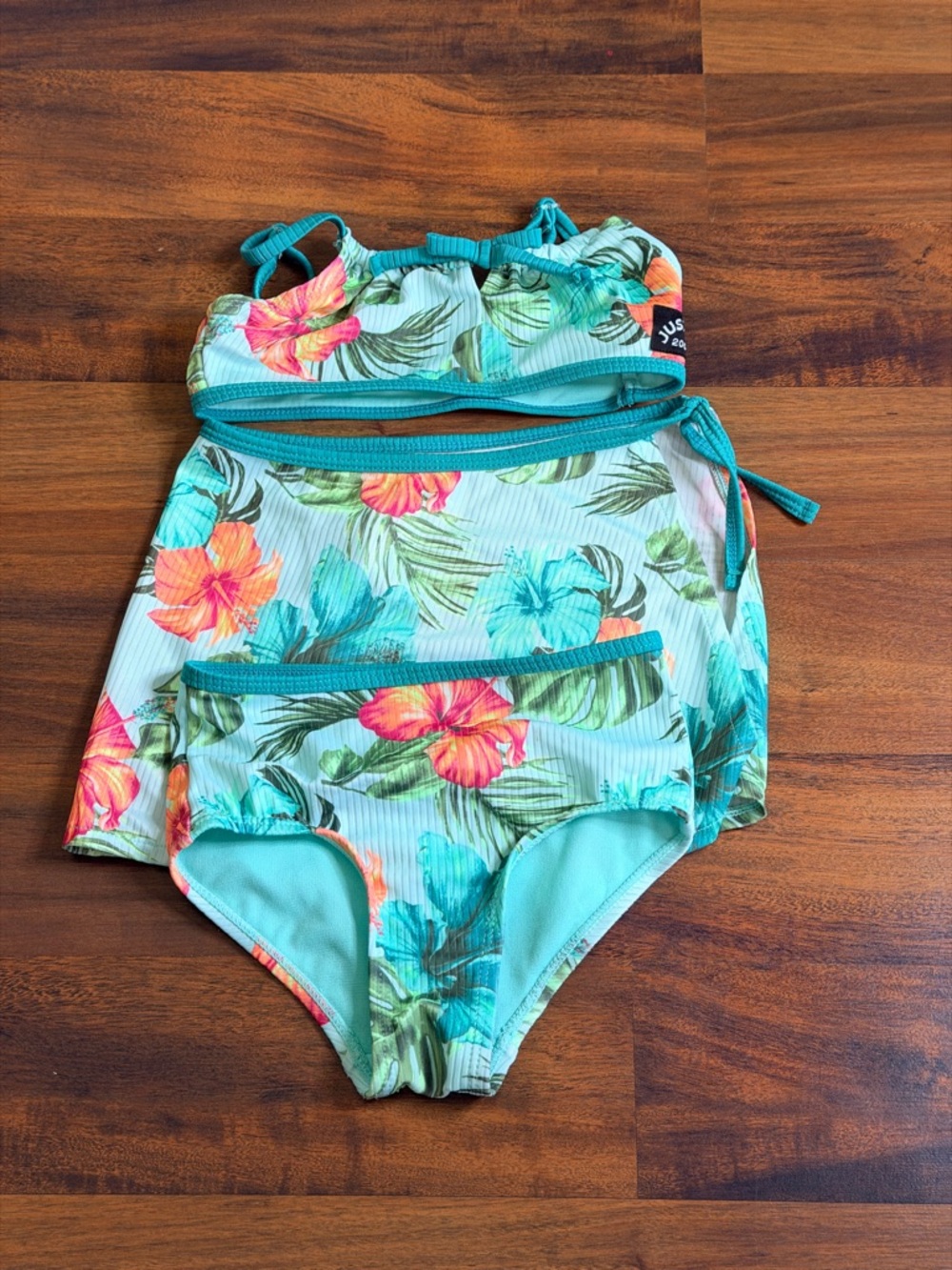🌸 Justice Girls 3-Pc Swim Set XS 5/6 Tropical